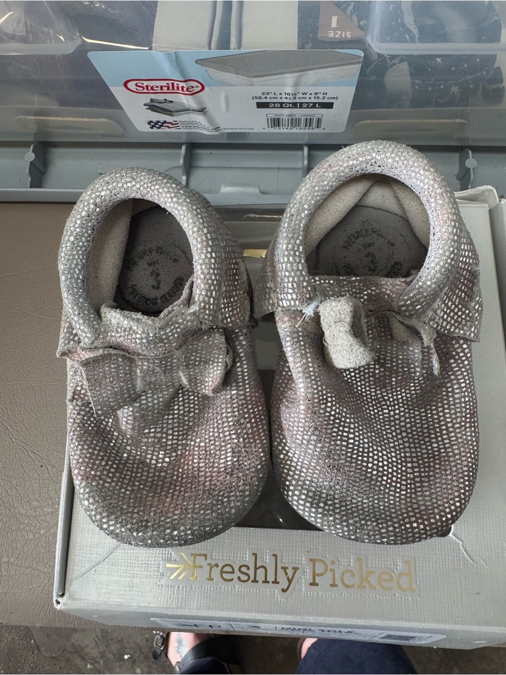 Freshly Picked Pink Lizard Mini Sole Bow Mocc size 3